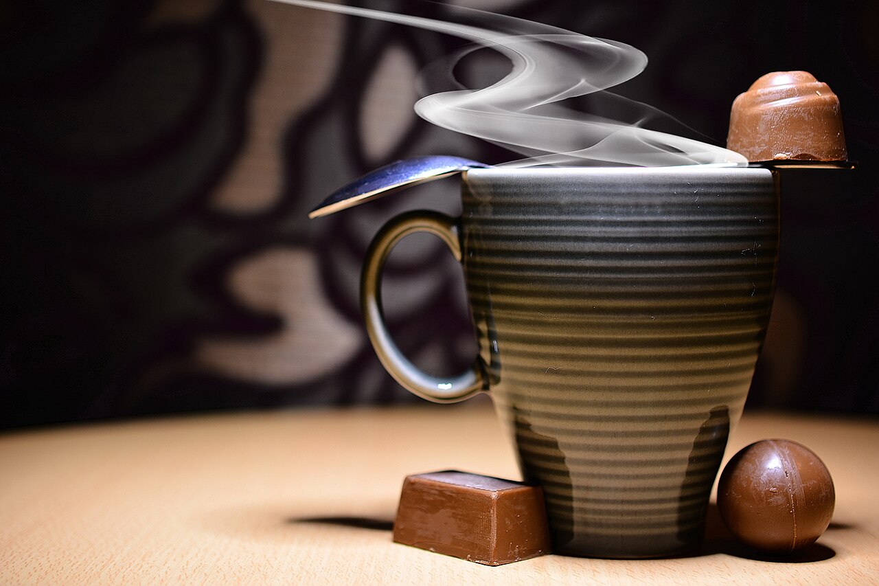 Steaming hot chocolate with truffles